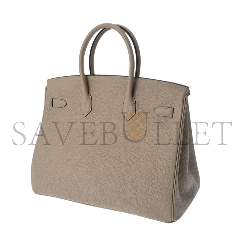 HERMÈS BIRKIN 25 CHEVRE LEATHER TURTLE DOVE GREY GOLD BUCKLE H028369CC81 (25*20*13cm)